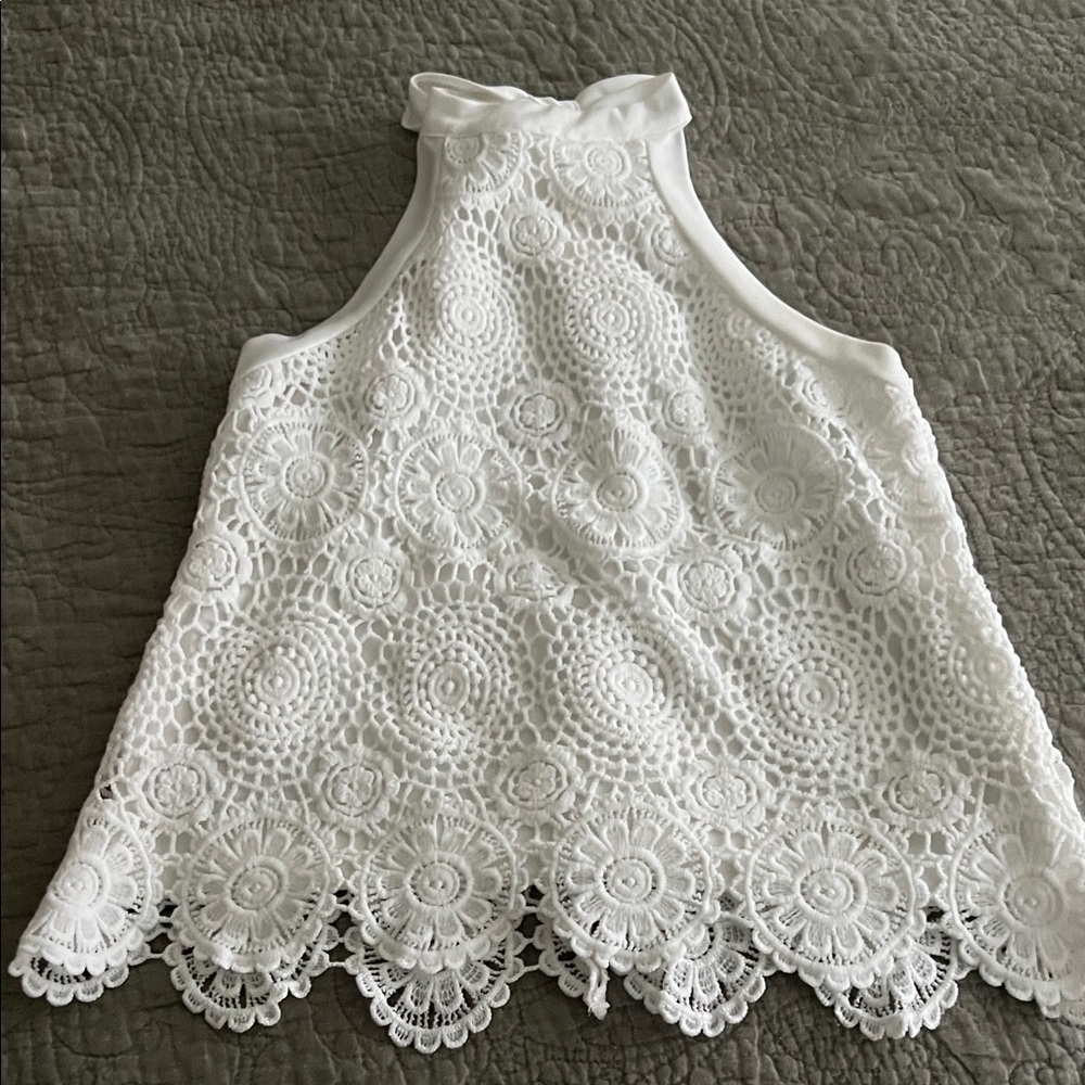 White Crochet Lace Halter Tank Top